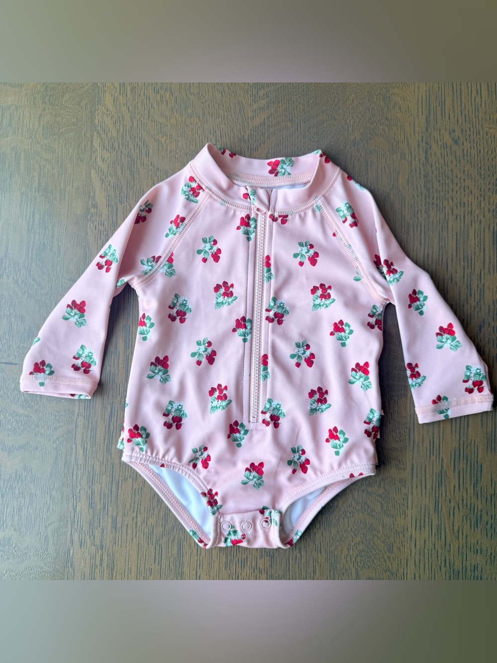 Janie and Jack Pink Strawberry  Baby Rashguard Swimsuit - Size 0-3 M